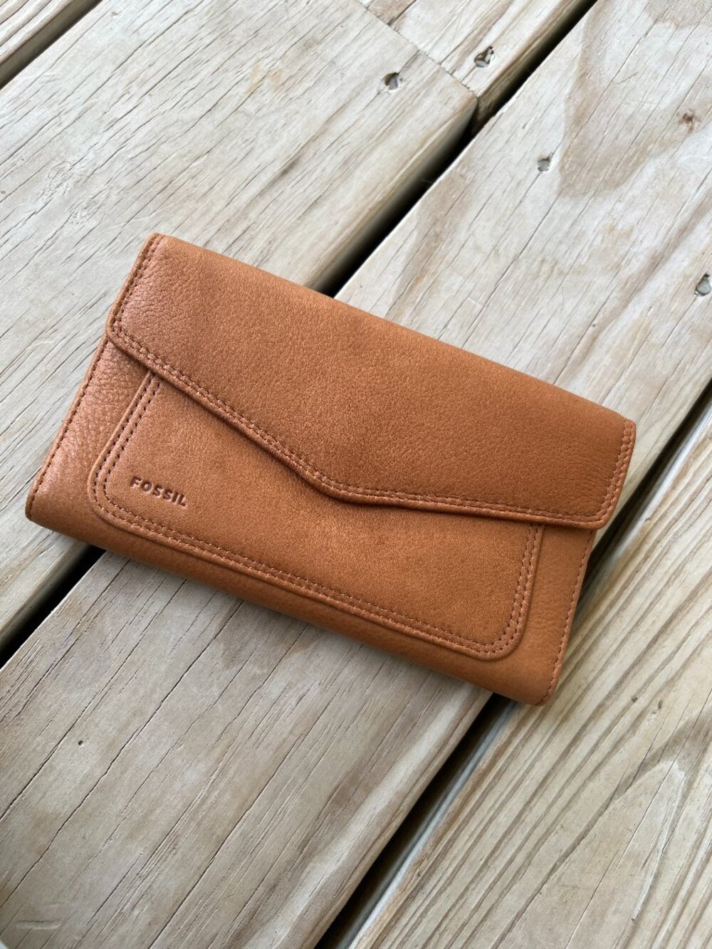 Fossil wallet brown leather snap flap full size with checkbook NWT NEW